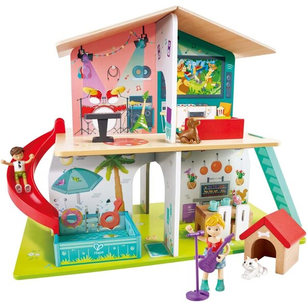 Casa delle Bambole in Legno Interattiva Hape con 9 Suoni e 8 Ambienti per Bambini