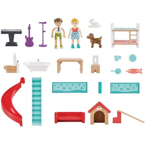 Casa delle Bambole in Legno Interattiva Hape con 9 Suoni e 8 Ambienti per Bambini
