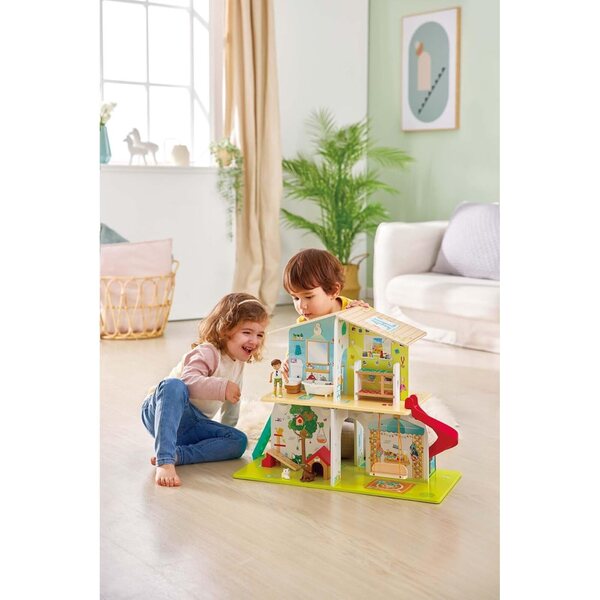 Casa delle Bambole in Legno Interattiva Hape con 9 Suoni e 8 Ambienti per Bambini