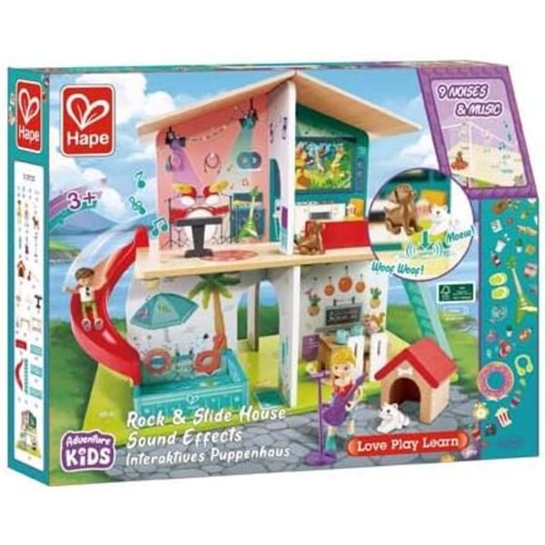 Casa delle Bambole in Legno Interattiva Hape con 9 Suoni e 8 Ambienti per Bambini