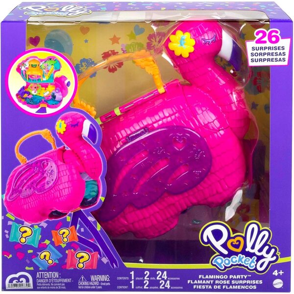 Polly Pocket Flamingo Party: tropisches Spieleset mit 26 Überraschungen und Zubehör