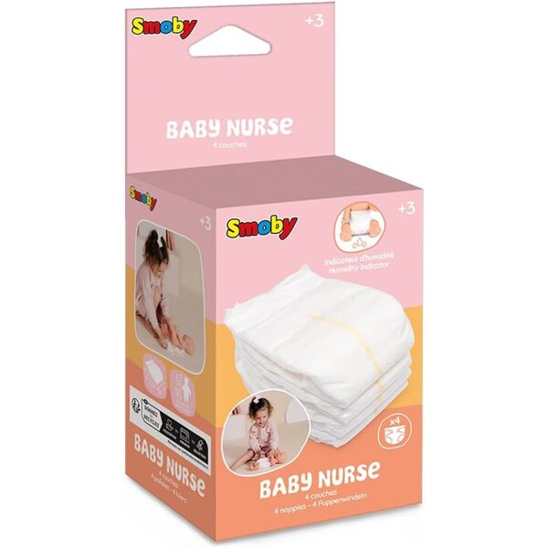 Smoby Baby Nurse 4 Windeln für Puppen bis 50 cm – Mimikry-Spiel für Kinder ab 3 Jahren