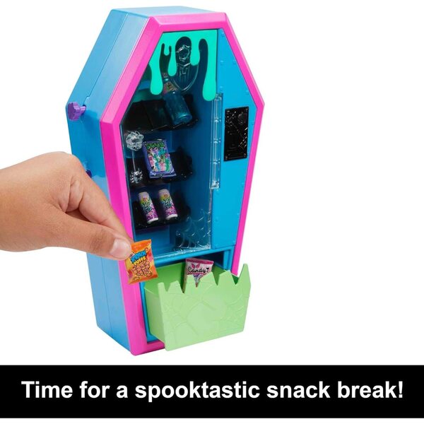 Monster High-Studentensaal mit Verkaufsautomaten und Halloween-Accessoires für Kinder