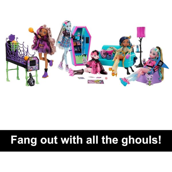 Monster High-Studentensaal mit Verkaufsautomaten und Halloween-Accessoires für Kinder
