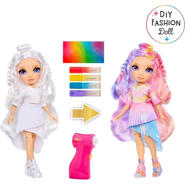 RAINBOW HIGH Aerografo & Crea - Bambola fai da te da personalizzare con kit aerografo e pennarelli lavabili