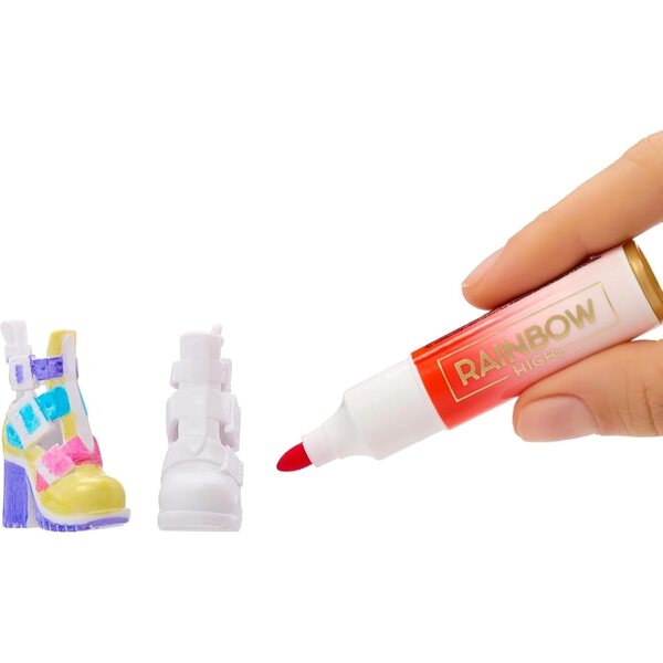 RAINBOW HIGH Aerografo & Crea - Bambola fai da te da personalizzare con kit aerografo e pennarelli lavabili