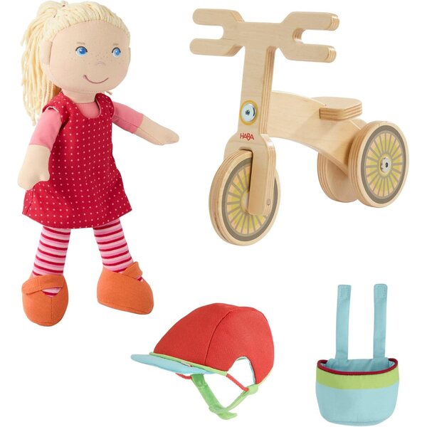 HABA Annelie: Draisienne aus Holz mit Puppen, Helm und Korb für Kinder ab 18 Monaten