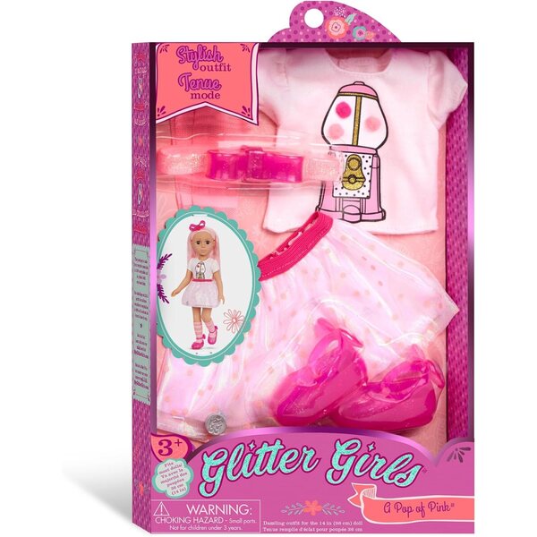 Glitter Girls Tenuta Rosa e Bianca per Bambole 36 cm - Look Dolce e Brillante