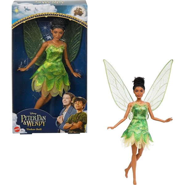 Disney Peter Pan Tinker Bell Fee mit grünem Kleid, funkelnden Flügeln und beweglichem Körper