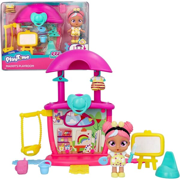Cry Babies Playtime Maddy's Salle de Jeux mit mehr als 14 Zubehörteilen und exklusiver Figur für Kinder von 4–6 Jahren