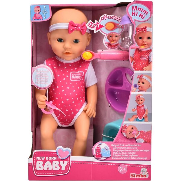 New Born Baby Hungry Simba 38 cm große Puppen mit Magic Cuillère und interaktiven Sounds