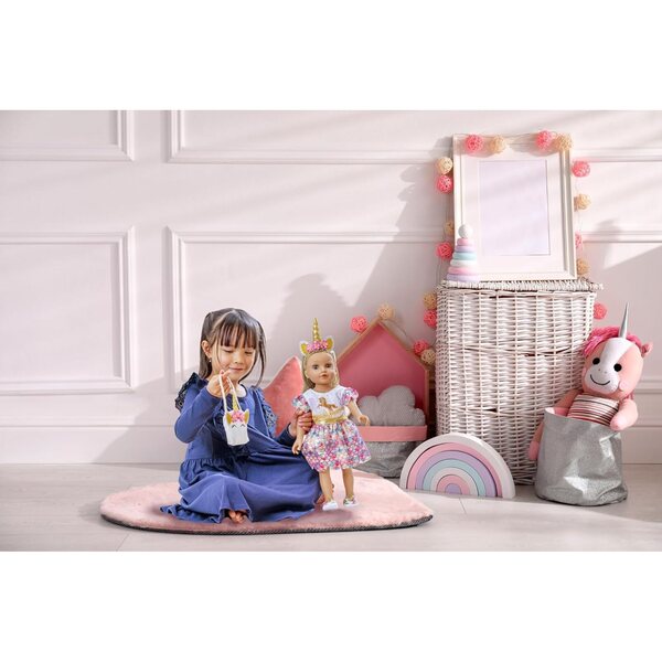 Glitzerndes Einhorn-Zubehörset für Puppen 30-34 cm mit Ballerinas, Tasche und Stirnband