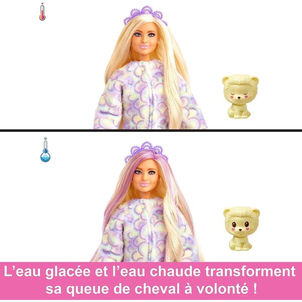 Barbie Cutie Reveal T-Shirt Confort con 10 sorprese e costume peluche leone per bambini