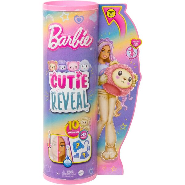Barbie Cutie Reveal T-Shirt Confort con 10 sorprese e costume peluche leone per bambini