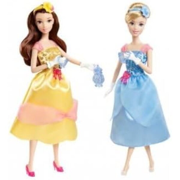 Set mit 2 Prinzessin-Belle- und Aschenputtel-Puppen mit Teezubehör, 30 cm