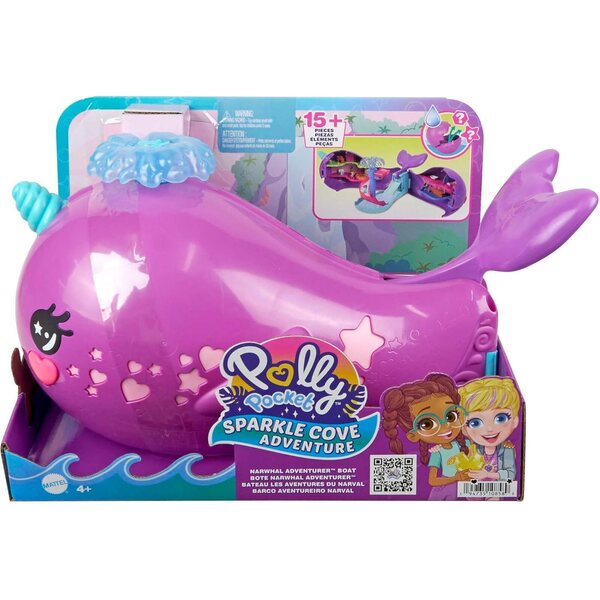 Polly Pocket Bateau Narval Sparkle Cove mit Minifiguren, Zubehör und Wasserspielen