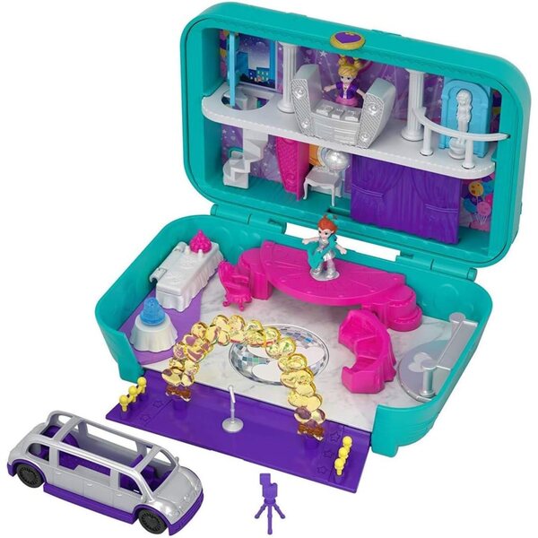 Polly Pocket Überraschungsparty-Box-Set mit 2 Mini-Figuren und Zubehör, 5 Überraschungen