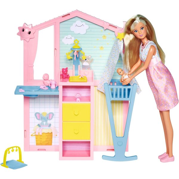 Simba Steffi Love Newborn Baby Room: Schwangere Puppe mit Zubehör für Kinder ab 3 Jahren