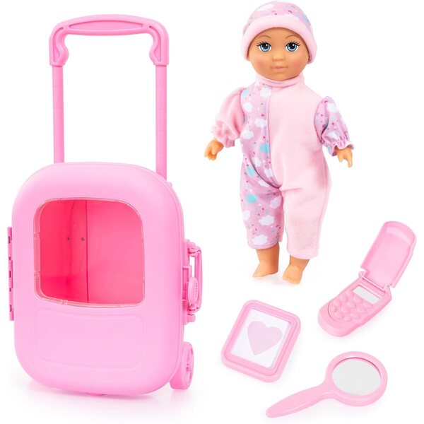 Spielset mit 28 cm großer Puppe und Trolley mit Zubehör für Kinder