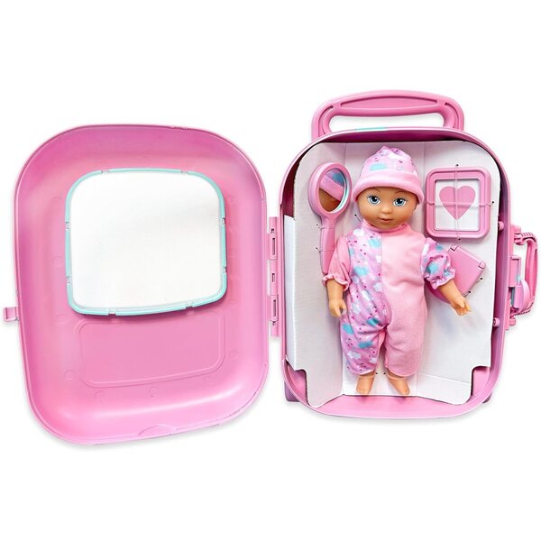Spielset mit 28 cm großer Puppe und Trolley mit Zubehör für Kinder