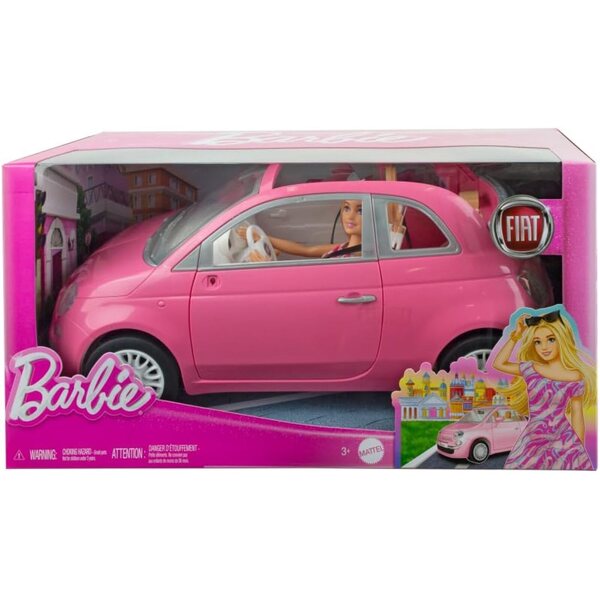 Barbie Fiat 500 Cabrio Pink mit Puppen und Stylo Power Flexy – Spiel für Kinder ab 3 Jahren
