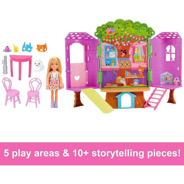 Barbie Chelsea Casa sull'albero con bambola, scivolo e accessori Gioco Bambini 3+
