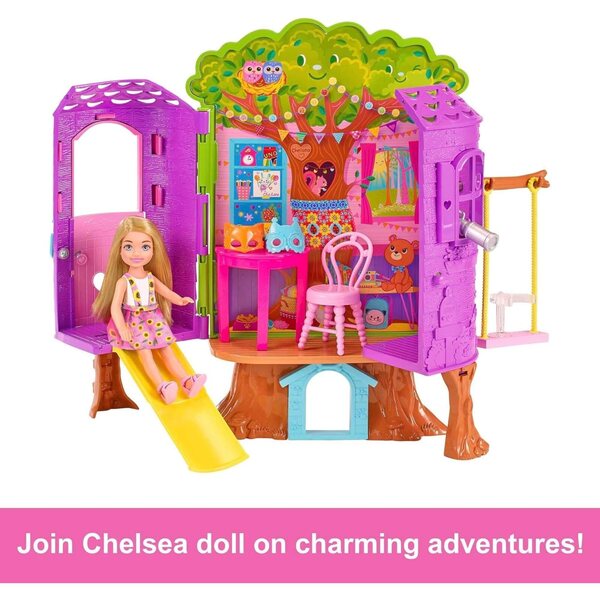 Barbie Chelsea Casa sull'albero con bambola, scivolo e accessori Gioco Bambini 3+