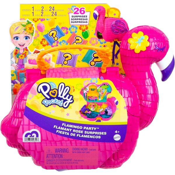 Polly Pocket Flamant Rose Box-Set mit 26 Überraschungen und tropischen Minifiguren