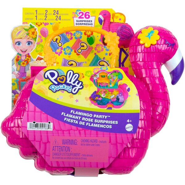 Polly Pocket Flamant Rose Box-Set mit 26 Überraschungen und tropischen Minifiguren