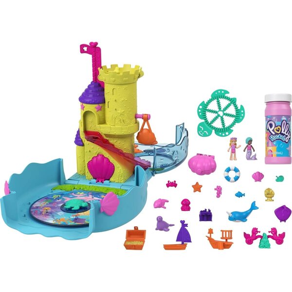 Polly Pocket Aquarium in Bullen mit 18 Zubehörteilen und Minifiguren, Wasserspiel