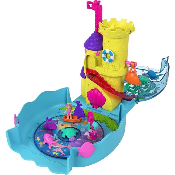 Polly Pocket Aquarium in Bullen mit 18 Zubehörteilen und Minifiguren, Wasserspiel