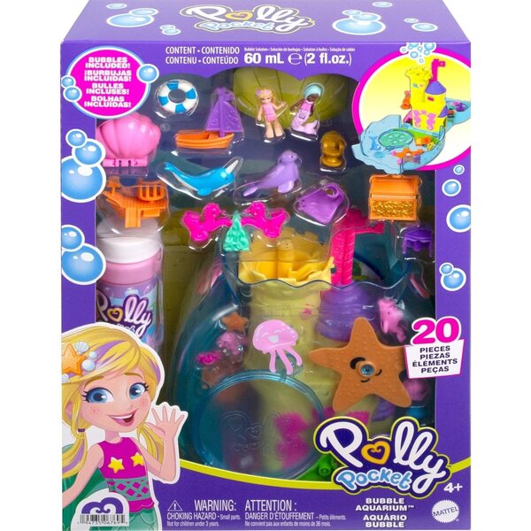 Polly Pocket Aquarium in Bullen mit 18 Zubehörteilen und Minifiguren, Wasserspiel
