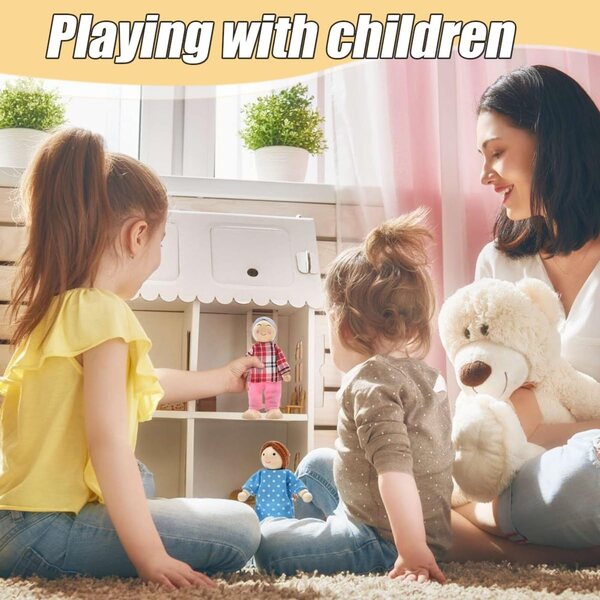 Familie aus 12-teiligen Holzpuppen mit Katzen und Hunden für Rollenspiele