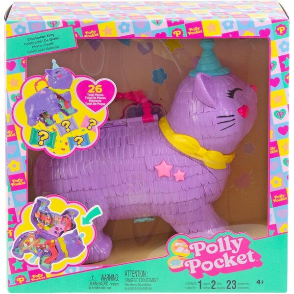 Polly Pocket Fête du Chaton – Piñata-Box mit 2 Aufklebern und 23 bunten Accessoires
