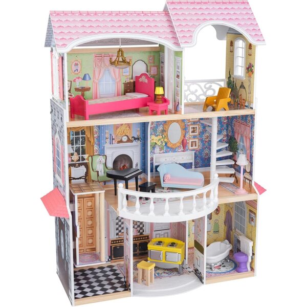 Casa delle Bambole Magnolia in Legno 3 Piani con Arredi e Accessori per Bambini 3+