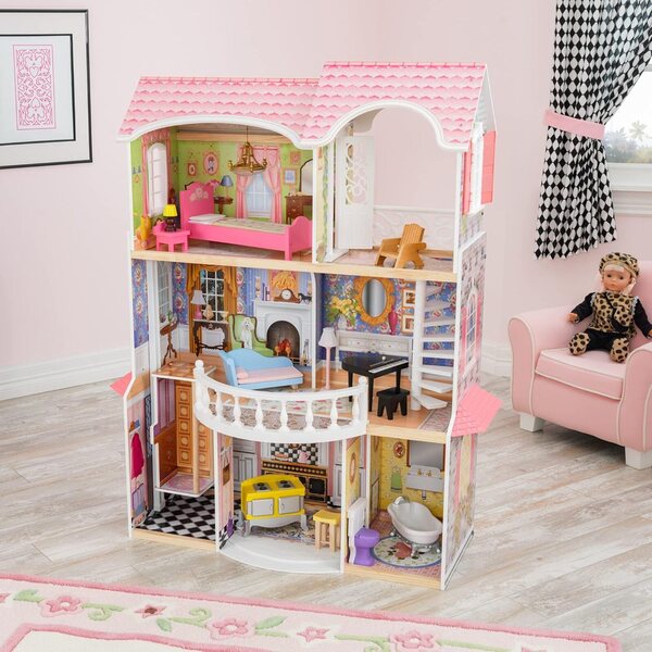 Casa delle Bambole Magnolia in Legno 3 Piani con Arredi e Accessori per Bambini 3+