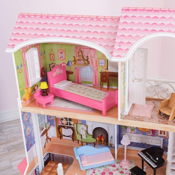 Casa delle Bambole Magnolia in Legno 3 Piani con Arredi e Accessori per Bambini 3+