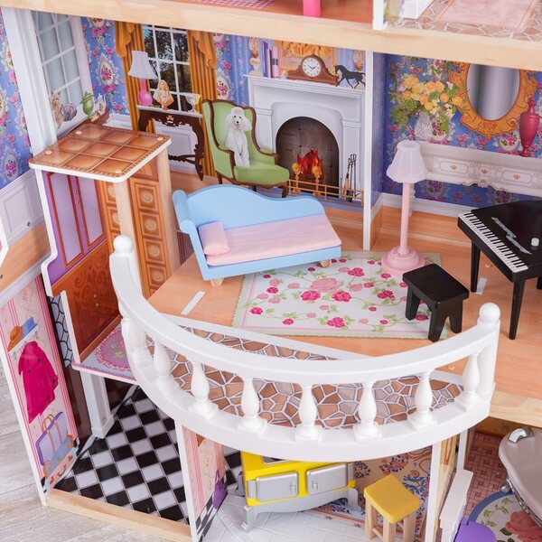 Casa delle Bambole Magnolia in Legno 3 Piani con Arredi e Accessori per Bambini 3+