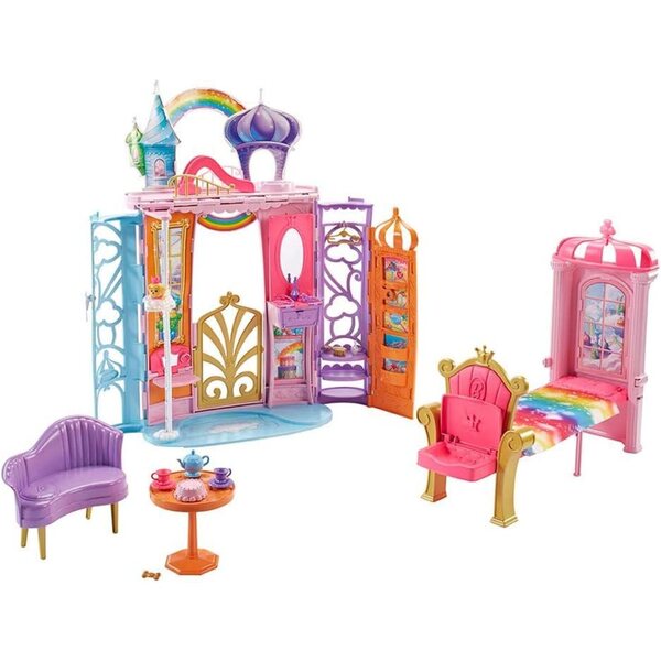 Barbie Castello Arcobaleno con 15 Accessori e Cane Honey Incluso - Valigetta Giocattolo