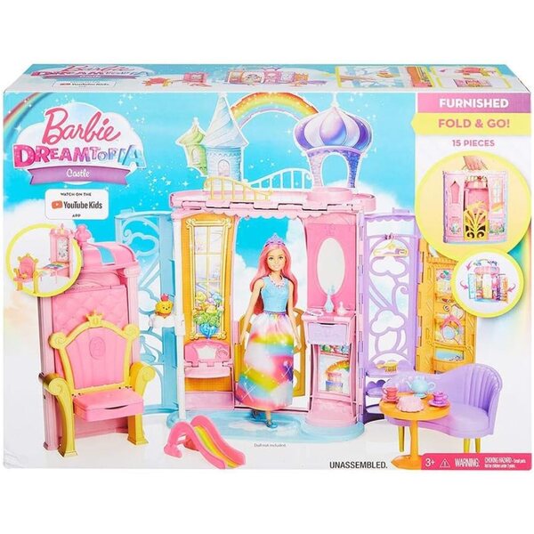 Barbie Castello Arcobaleno con 15 Accessori e Cane Honey Incluso - Valigetta Giocattolo