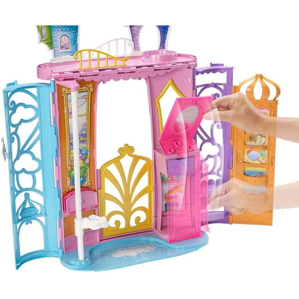 Barbie Castello Arcobaleno con 15 Accessori e Cane Honey Incluso - Valigetta Giocattolo