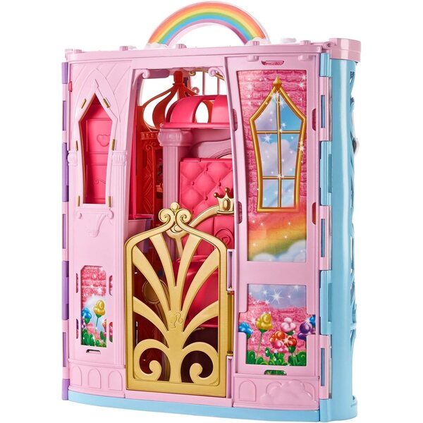 Barbie Castello Arcobaleno con 15 Accessori e Cane Honey Incluso - Valigetta Giocattolo