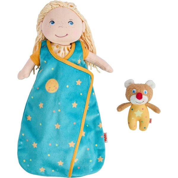 Schlafsack-Set für Puppe mit Mini-Plüschbär – waschbar bei 30 °C, für Kinder ab 18 Monaten