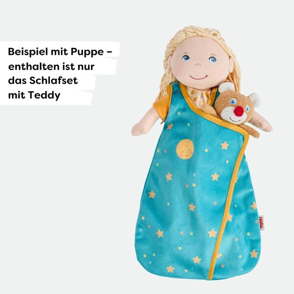 Schlafsack-Set für Puppe mit Mini-Plüschbär – waschbar bei 30 °C, für Kinder ab 18 Monaten