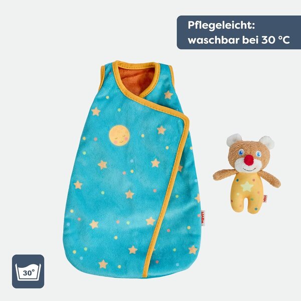 Schlafsack-Set für Puppe mit Mini-Plüschbär – waschbar bei 30 °C, für Kinder ab 18 Monaten