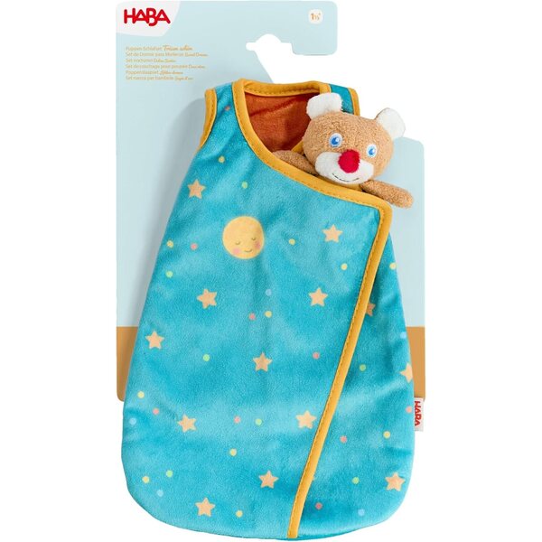 Schlafsack-Set für Puppe mit Mini-Plüschbär – waschbar bei 30 °C, für Kinder ab 18 Monaten