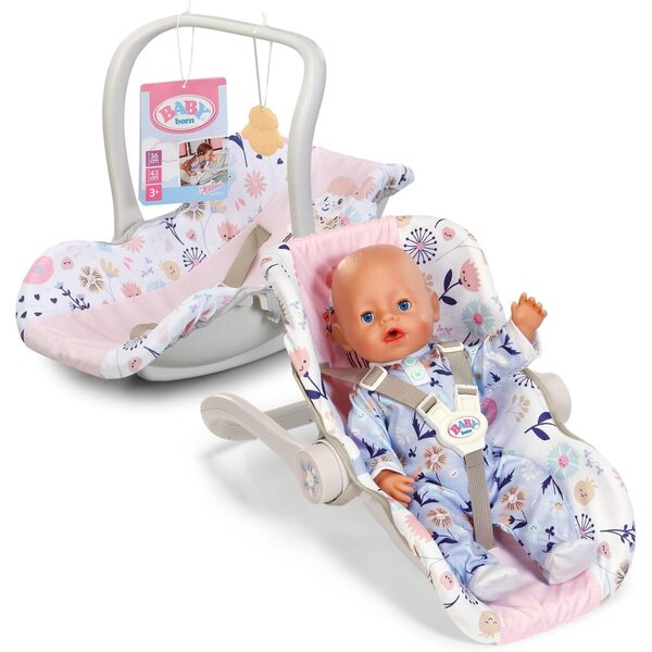BABY born Autositz für Puppen 36–43 cm mit verstellbarem Griff und 3-Punkt-Gurt