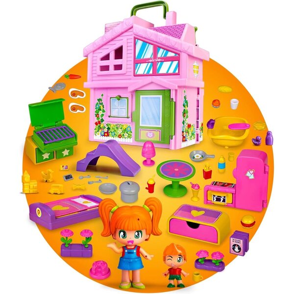 Berühmter Pinypon Maison-Koffer Rose: Falthaus mit Möbeln und Zubehör für Kinder +4