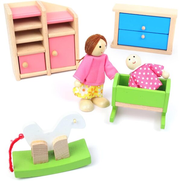 DUOCIYUAN 11-teiliges Holzpuppen-Familienset mit Tieren für das Puppenhaus