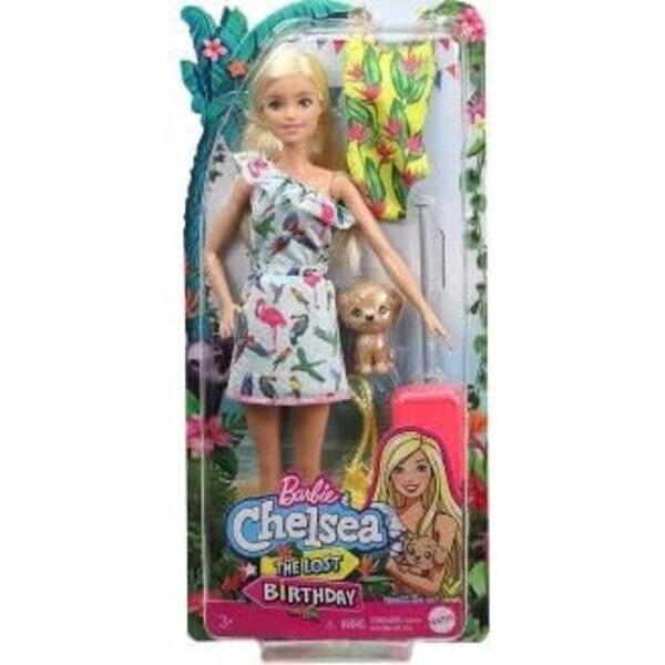 Blondes Chelsea-Puppenset mit Hund, Koffer und modischer Kleidung für Kinder ab 3 Jahren